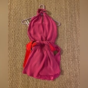 NWT Waverly Grey pink and red silk Samantha halter top, Size small